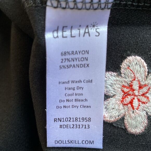 dELiA*s by Dolls Kill Black, Red & Pink Embroidered Flowers Mini Sundress 60s - Picture 5 of 5